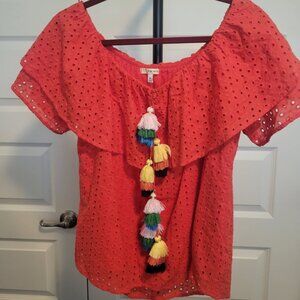 Tru Self Tangerine Eyelet Top, Size M